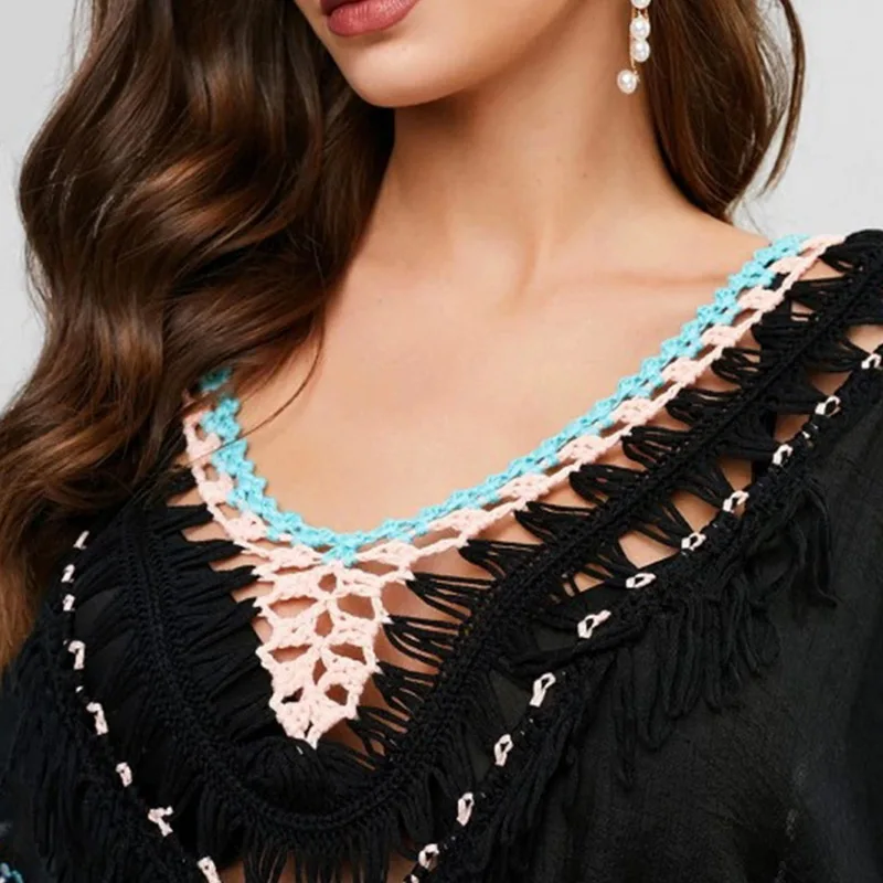 Пикантное пляжное платье накидки вязаные кисточки купальный костюм платья