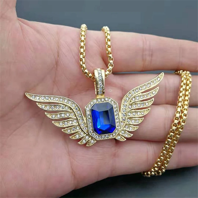 

2020 Luxury Designs Large Blue Crystal Pendant Fashion Jewelry for Women Accessories Vintage Stainless Steel Chain Necklaces