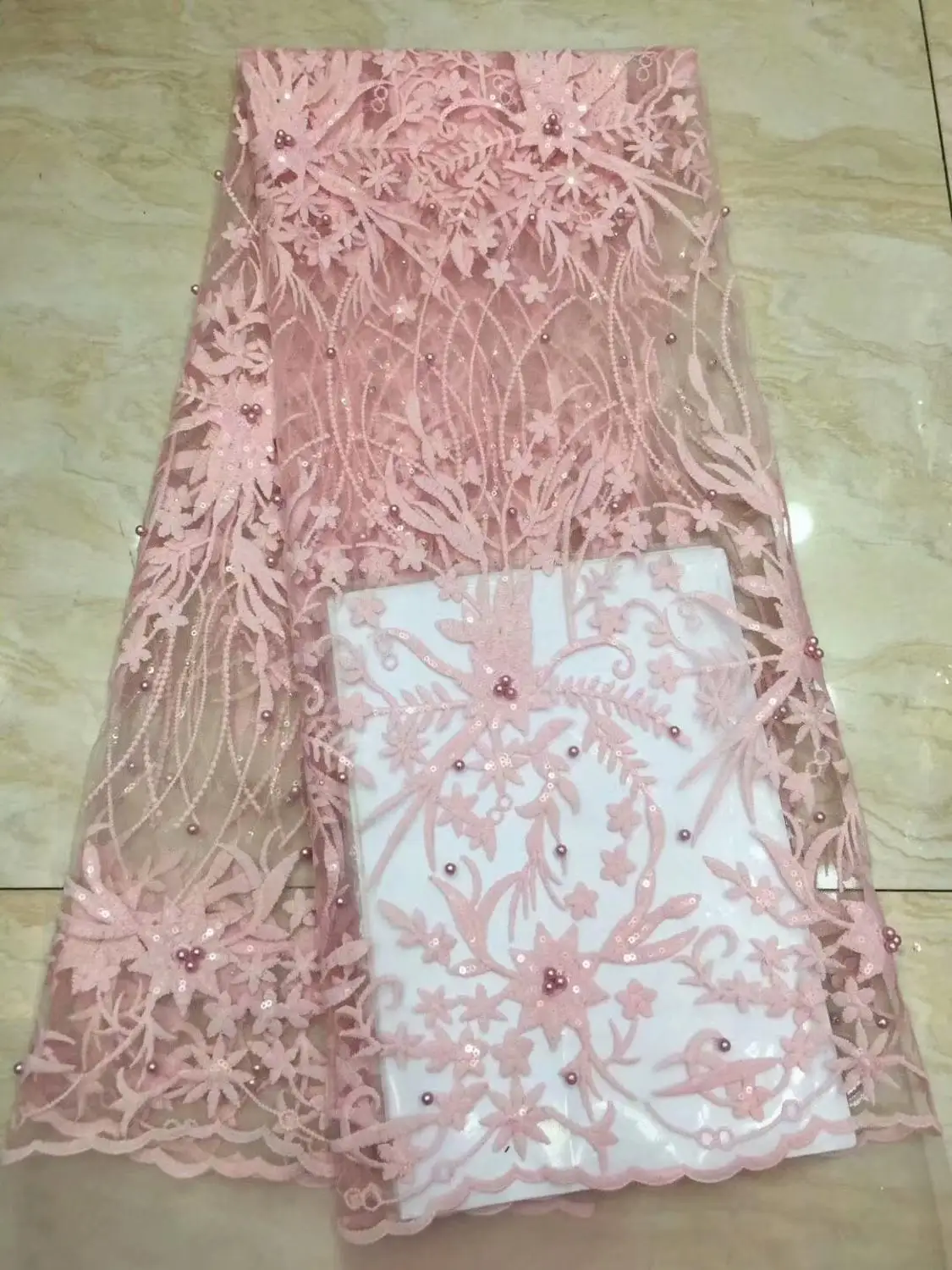 Высококачественная чистая Розовая вышивка из бисера и блесток французская