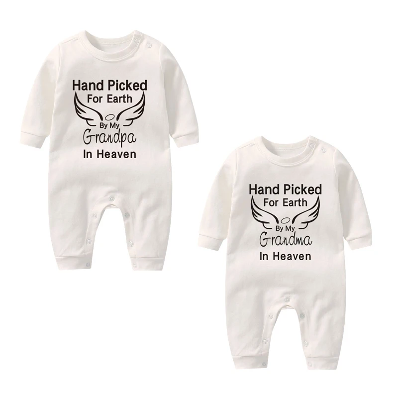 

Newborn Baby Onesie Hand Picked for Earth by My Grandpa/ma in Heaven Baby Boys Girls Bodysuit Winter Cotton Long Sleeve Clothes