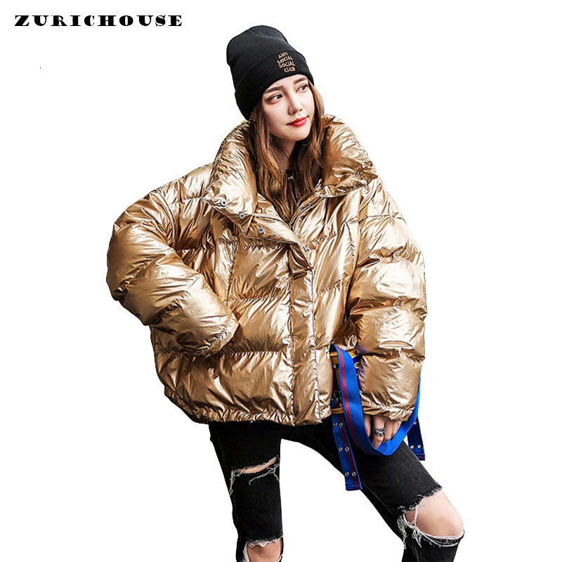 ZURICHOUSE,, женские парки, теплые, модные, со стоячим воротником, глянцевое, золотое, зимнее пальто для женщин, негабаритный, свободный, зимний пуховик