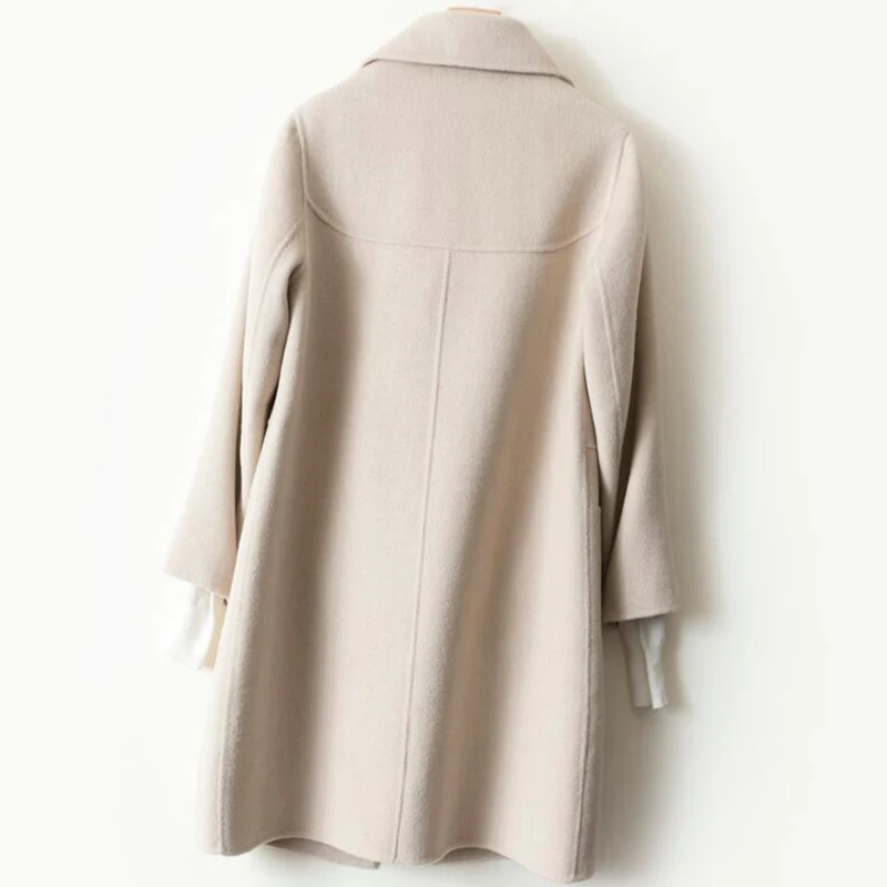 Женское двустороннее кашемировое пальто приталенная Длинная шерстяная куртка в