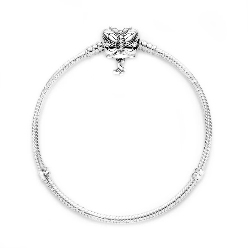 

Butterfly Clasp Snake Chain Bracelet New 100% 925 Sterling Silver Moments Bracelet Fit European Charms Diy Jewelry