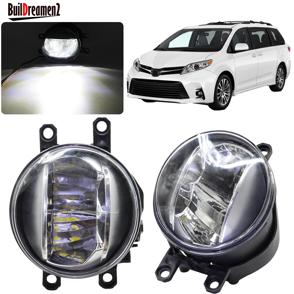 

2 X Car Right + Left Fog Light Assembly 30W LED Fog Daytime Running Lamp DRL 4000LM 12V For Toyota Sienna 2018 2019 2020