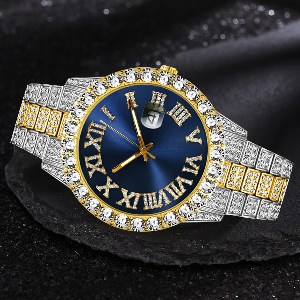 Iced Out-reloj de cuarzo para hombre, cronógrafo de marca de lujo, con diamantes completos, a la moda, resistente al agua, estilo Hip Hop, ideal para regalo