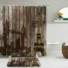 2 шт.компл., водонепроницаемые занавески для душа из полиэстера с 3D принтом деревянных дверей в винтажном ретро-стиле, занавески для ванной, противоскользящие дверные коврики