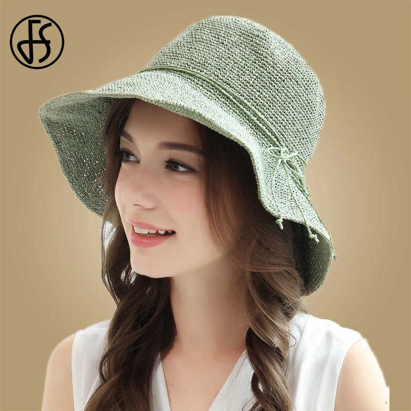 Женская Соломенная шляпка от солнца FS бежевая пляжная с широкими полями