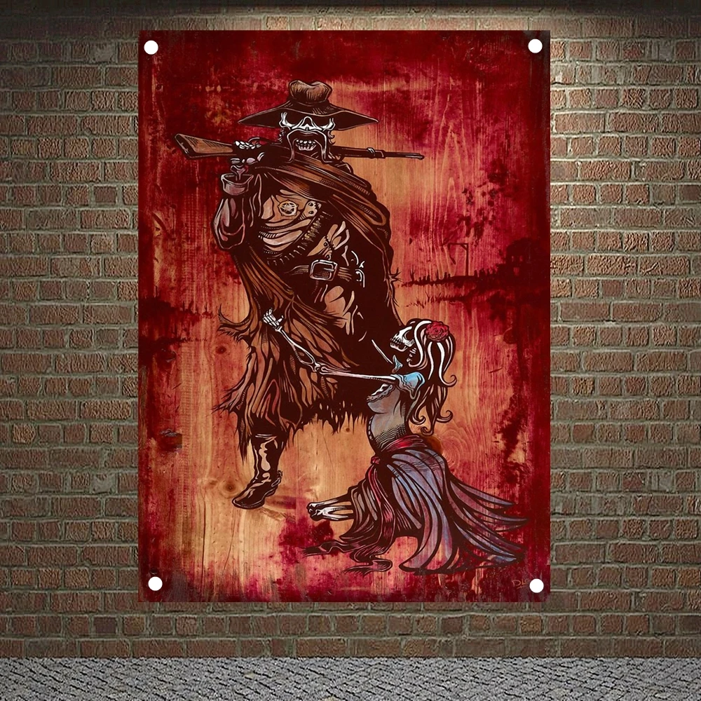 

Red western cowboy Posters, Tapestry Wallpapers Home Decor Skull Tattoo Art Banners Flags Wall Hanging Ornaments Canvas Painting