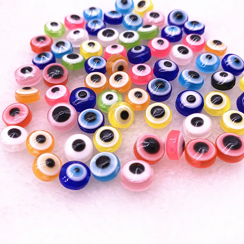 

NEW 50PCS 8/10mm Oval Beads Evil Eye Resin Spacer Beads for Jewelry Making DIY Bracelet Beads #12