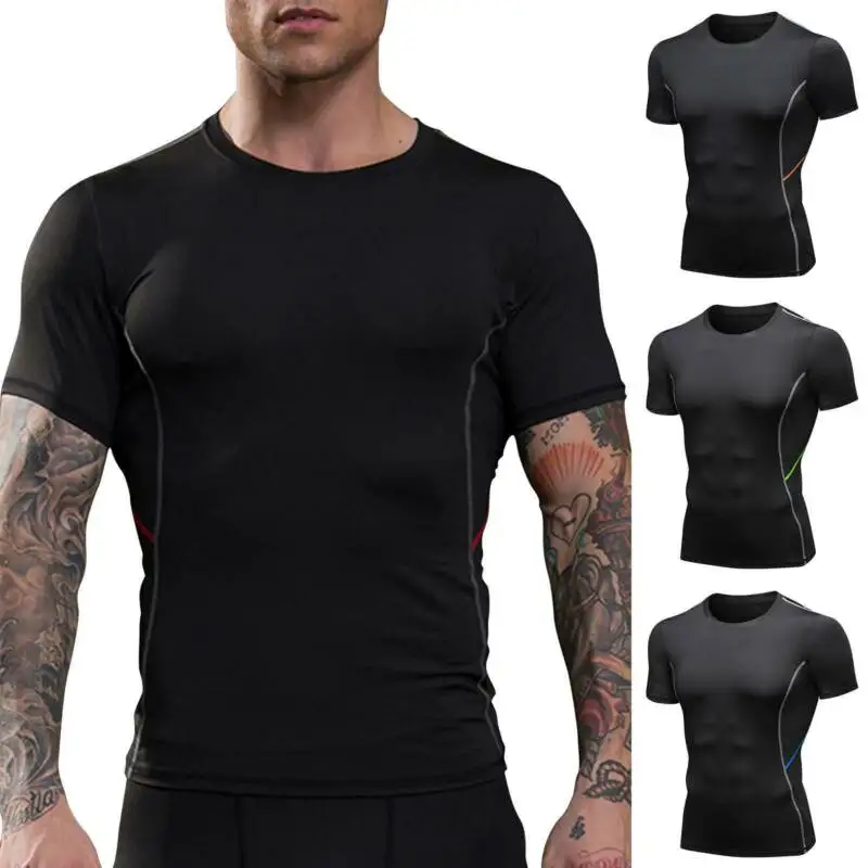 

Men Short Sleeve Compression T-Shirt Casual Skinny Muscle Sport Gym Fitness Tops