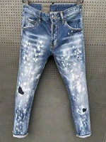 new dsquared2 menswomens slim stretch washable hole patch splash ink paint small feet jeans 065