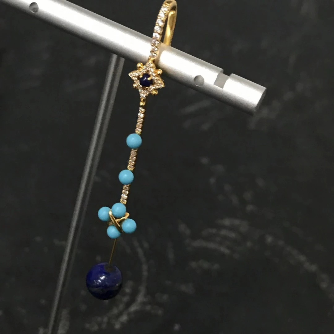 

UMGODLY Luxury 1 PC Brand Earrings Single Sliding Bar Blue Stone Earring with Stud Micro Zircon for Women July New ROMA Jewelry