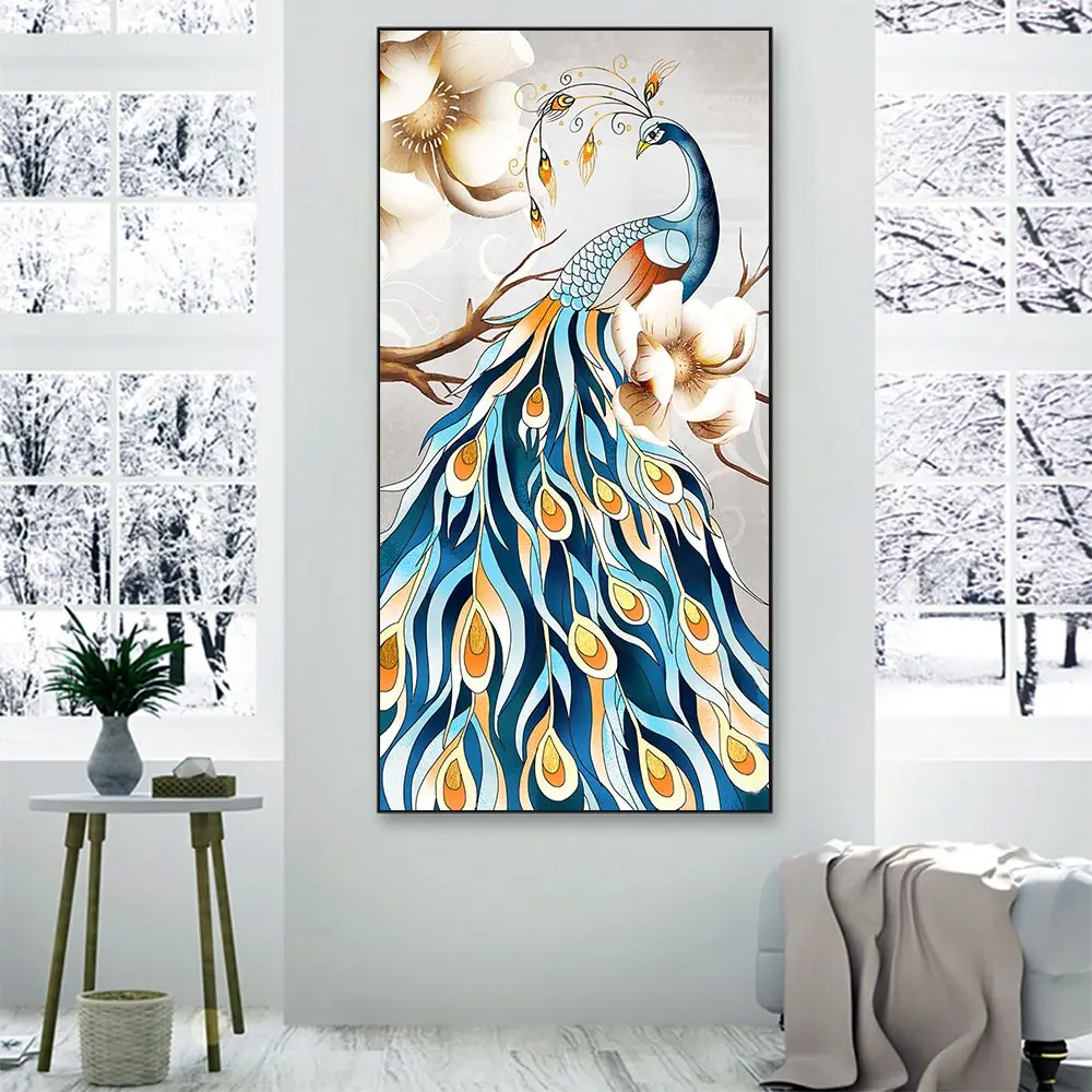 Зеленый павлин цветок Алмазная картина животное Цветочный Круглый полный дрель