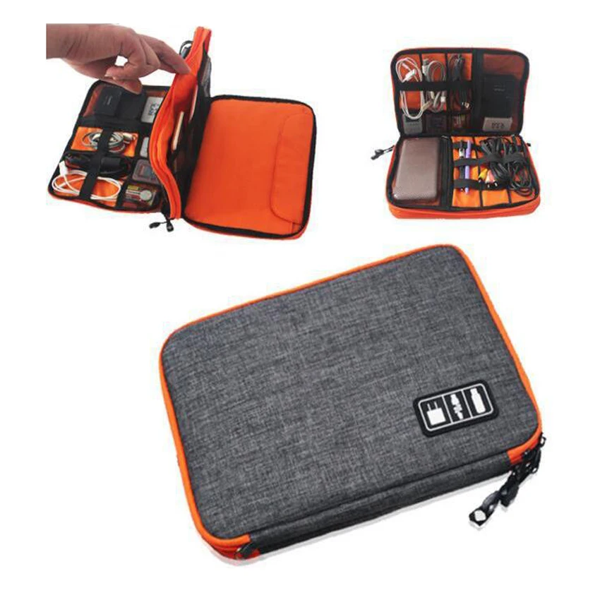 Wholesale High Grade Nylon 2 Layers Travel Usb Cable Organizer Bag,Travel Gadget Carry Bag,Design for iPad 100PCS/lot