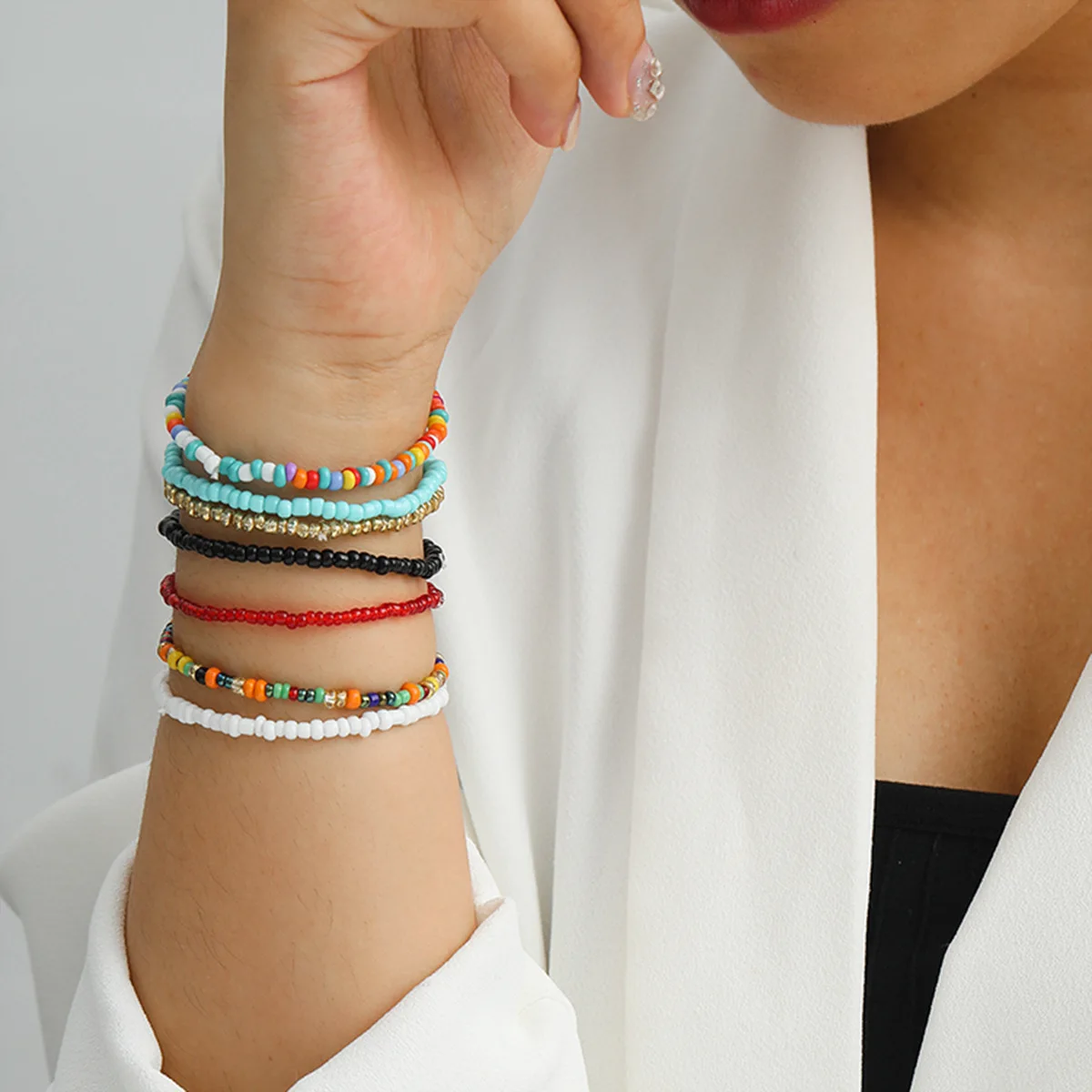 

7PCS/SET Wholesale Handmade Bohemian Friendship Bracelet Ethnic Colorful Seed Bead Charm Bracelet For Women Beach Party Gift