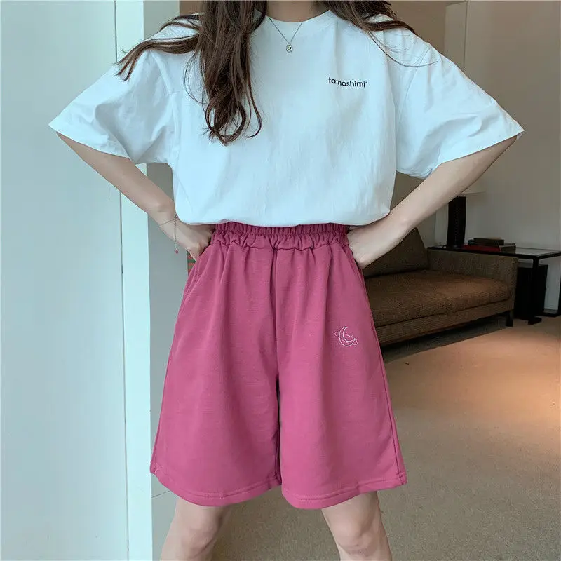 

Elastic Waist Casual Beach Party Korean version clothing size High waist Moon embroidery movement shorts women Summer
