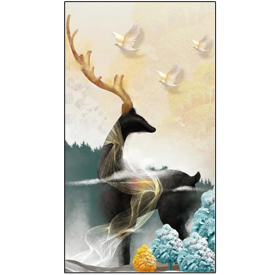 

Современные золото Луна Дерево и олень алмазная живопись камни в форме ромба наклейки для рукоделия Бриллиантовая мозаичная фигурка живот...