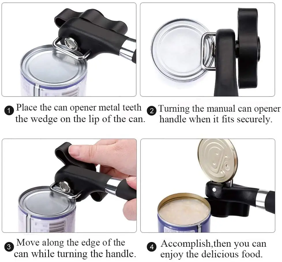 

Professional Can Opener-Ergonomic Smooth Edge Side Cut Manual Can Opener Easy Turn Design with Good Soft Grips Handle