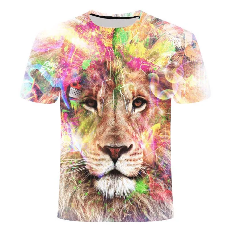 

2021 New Boy Men Lion Group Summer Fashion Trend Short Sleeve Round Neck Casual Fashion Top