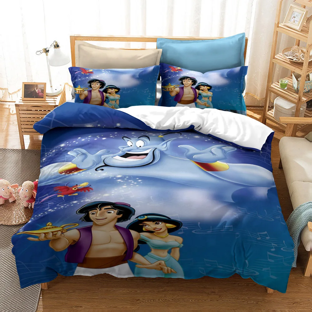 

Disney Bedding Set Aladdin Magic Lamp Jasmine Printed Duvet Quilt Pillow Cover Cartoon Girl Bedroom Decoration Home Textile