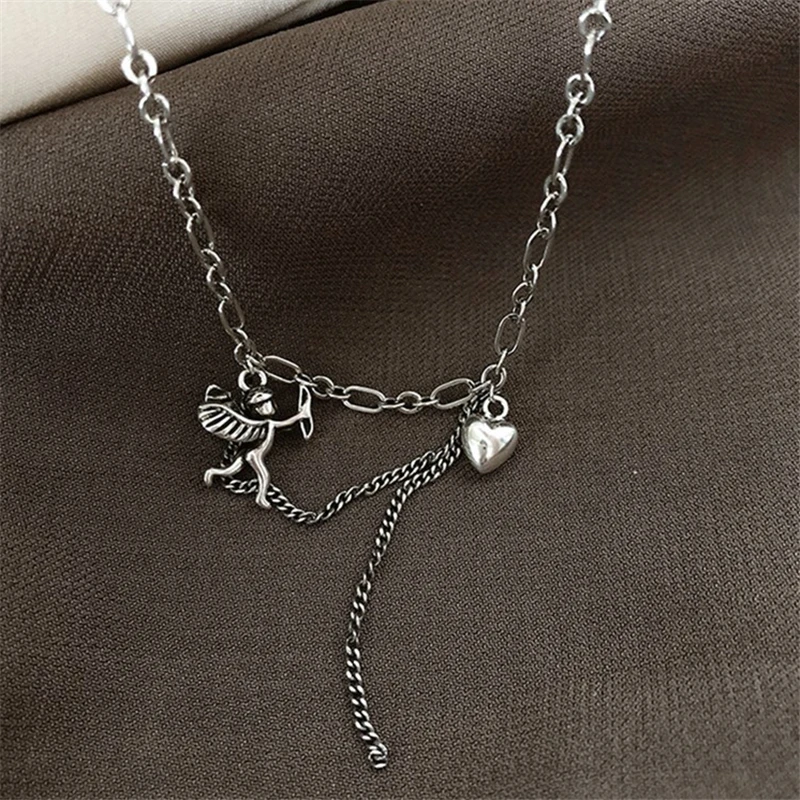 Женское винтажное ожерелье в Корейском стиле длинное с подвеской виде сердца и