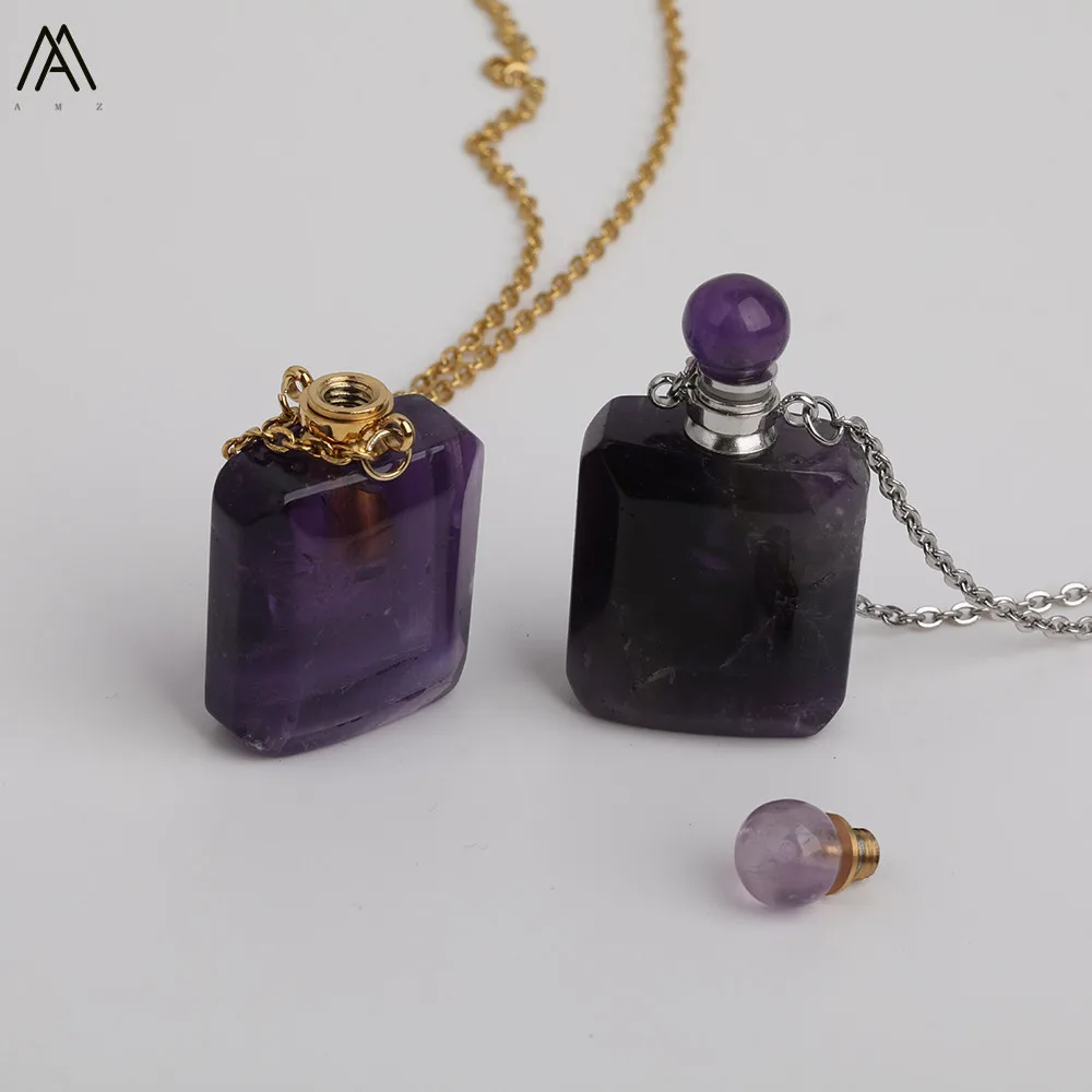 Модный Дамский Карманный флакон для парфюма натуральный пурпурный кварц камень