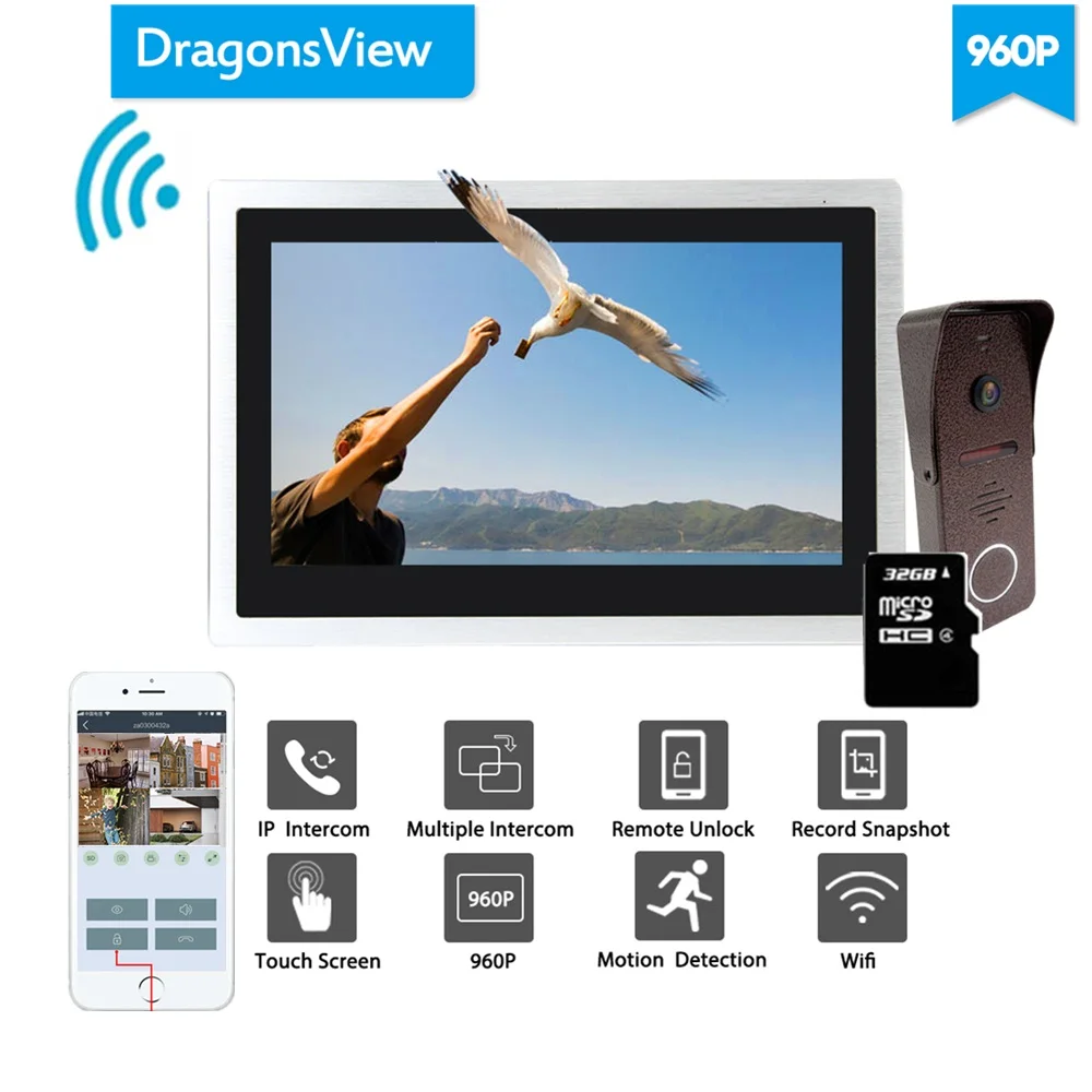 Dragonsview Wifi Doorbell Camera 960P Home Intercom Wifi Video Door Phone System Unlock Message Motion Record Waterproof - Цвет: Set 2 32GB Card