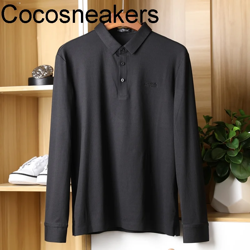 

men's 2019 autumn new business gentleman Lapel long sleeve t-shirt slim fit fashion rubber pressing men's Polo