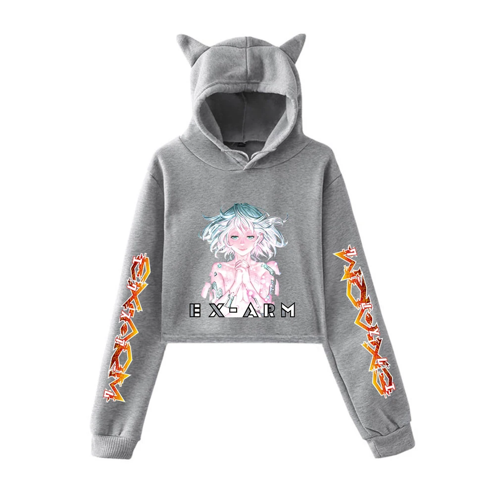 Женский укороченный топ с капюшоном кошачьими ушками толстовка японским