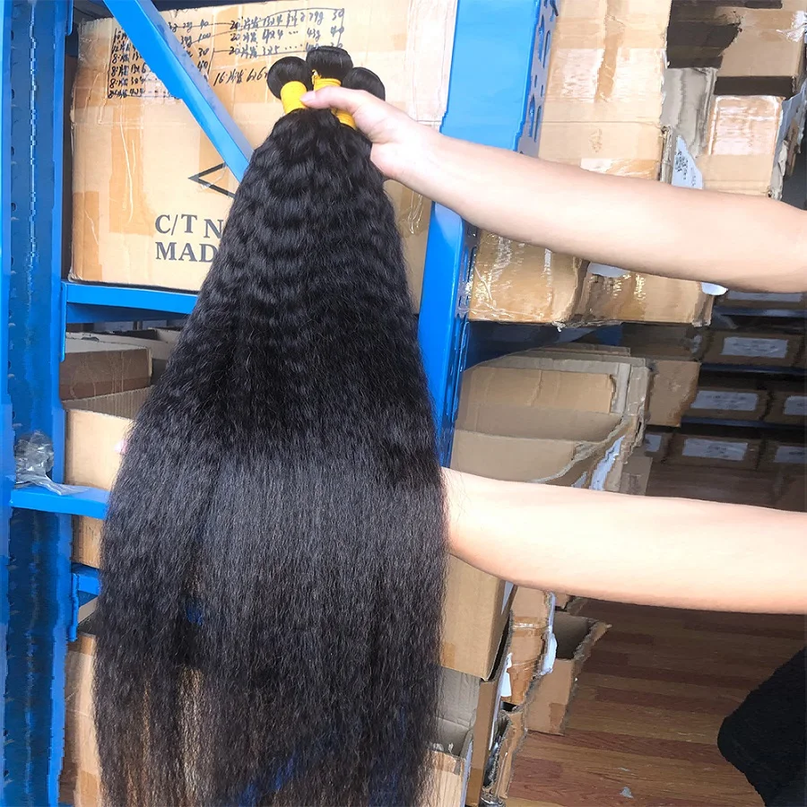 34 36 38 40 Inch Kinky Straight Hair Bundles 100% Human Hair Weave Extensions Brazilian Remy Hair Yaki Straight Bundles 1/3/4pcs