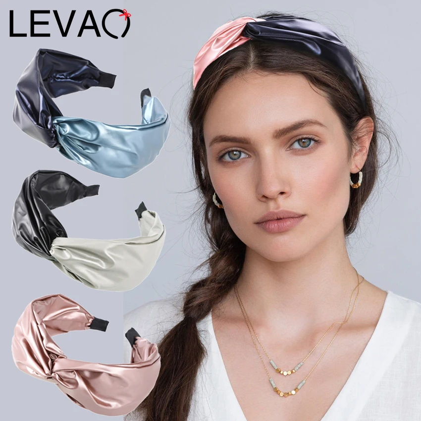 

Levao кожаный эластичный обруч для волос с перекрестным узлом, однотонная женская зимняя повязка на голову, головной убор, аксессуары для воло...