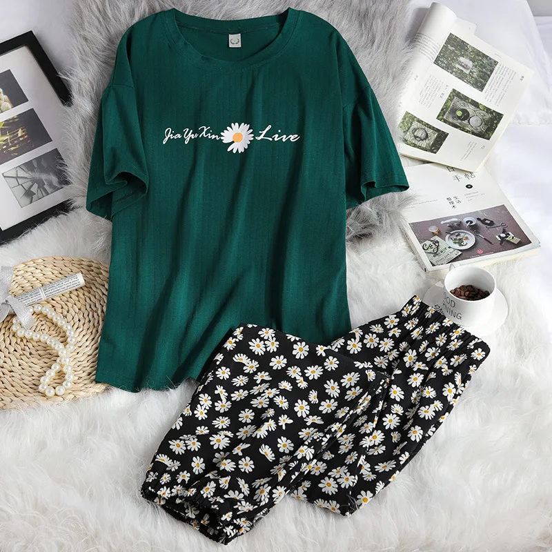 

Cotton Short-Sleeved Trousers Home Clothes Casual Women's T-shirts Pajamas For Women Summer Little Daisy Pattern Women's Pajamas