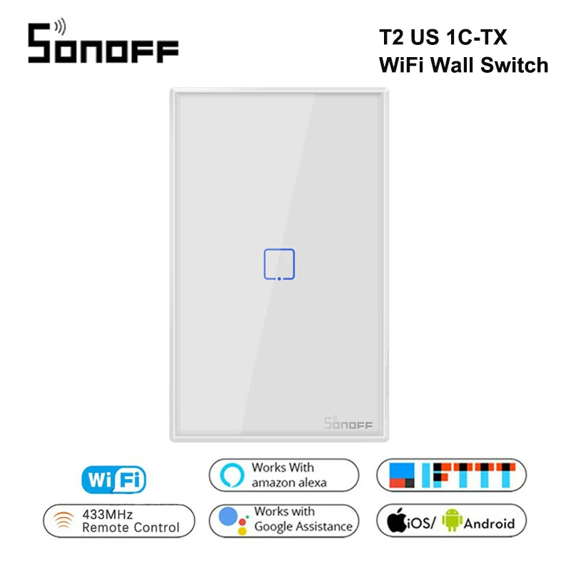 US-T2-1C Интеллектуальный выключатель света SONOFF T2/T3 нам TX черный 1/2/3 RF 433 МГц RF пульт Управление Беспроводной Wi-Fi Сенсорный настенный светильник переключатель умный переключатель дистанционного Управление Google Home Alexa - Цвет: US-T2-1C