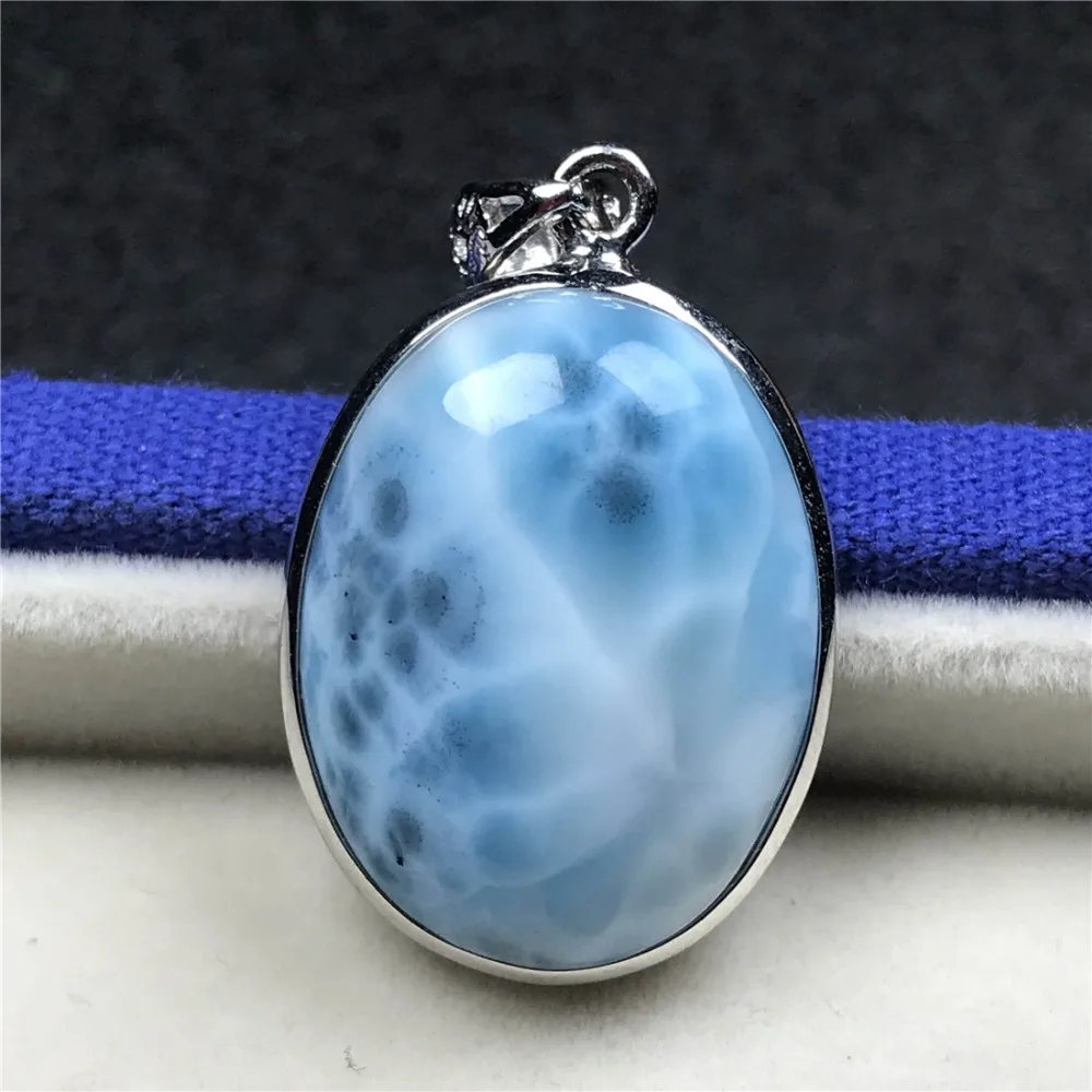 Натуральная синяя подвеска larimar для женщин 25x19x7 мм, бусины, серебро 925, кристалл, овальный камень, ожерелье, подвеска, ювелирное изделие AAAAA