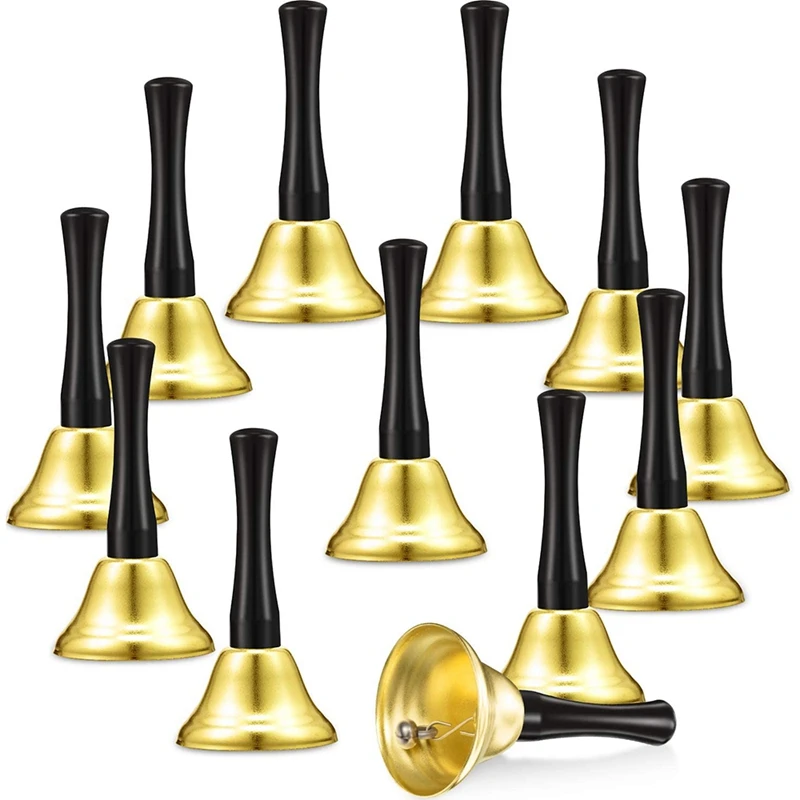 

12 Pcs Hand Bells Call Bell Service Hand Bells Handle Handbells Metal Handbells Musical Percussion for Schools,Gold