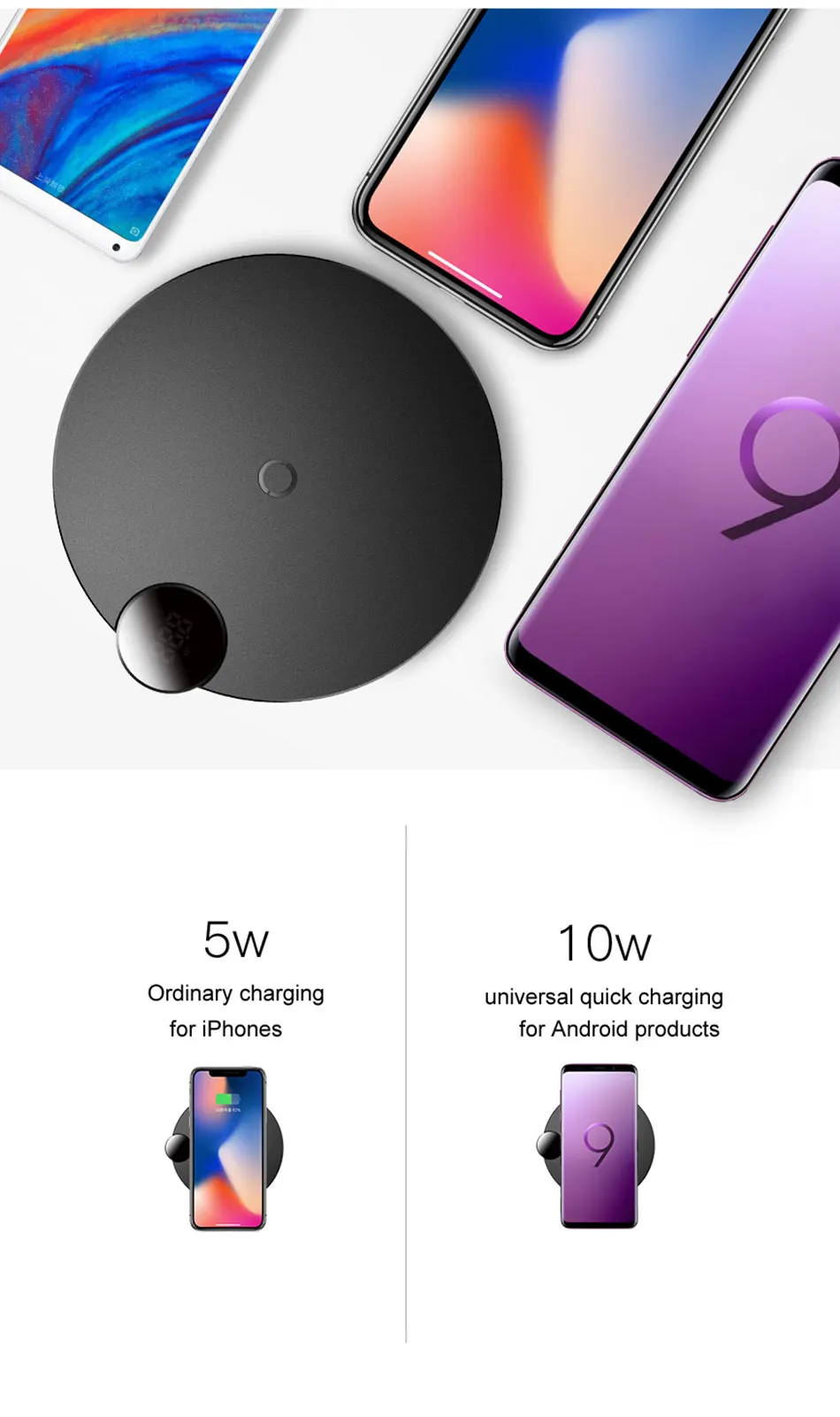 Baseus светодиодный дисплей Беспроводное зарядное устройство для iPhone X Xs Max Xr 8 Plus Быстрое беспроводное зарядное устройство для телефона samsung S10 S9 S8 Xiaomi MI9