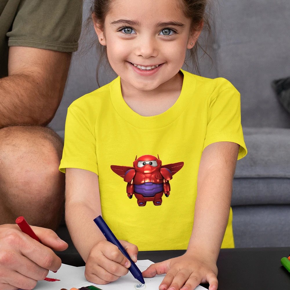 

Cartoon Cute Baymax Print Baby Girl Clothes Toddler Tees Disney Animation Casual Soft Girls Top Kids O-Neck T-shirt 3 to 12 Year