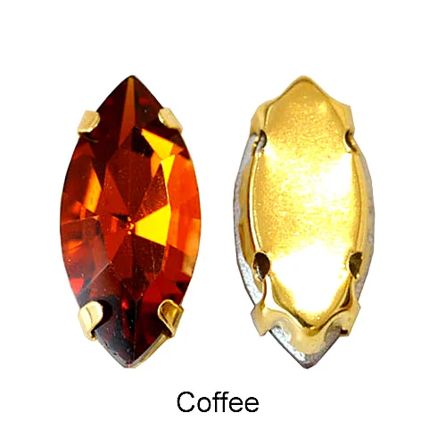 Coffee Конский глаз Разноцветные Хрустальные пришитые Стразы Navette много размеров стразы для шитья с золотыми когтями для свадебного платья E7073 - Цвет: Coffee