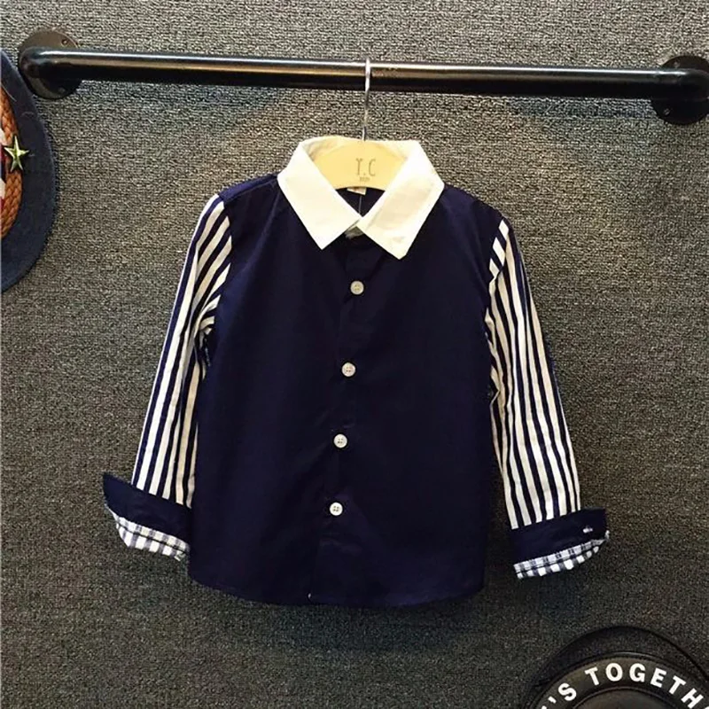 Рубашки с длинным рукавом для мальчиков весенние детские полосатые топы