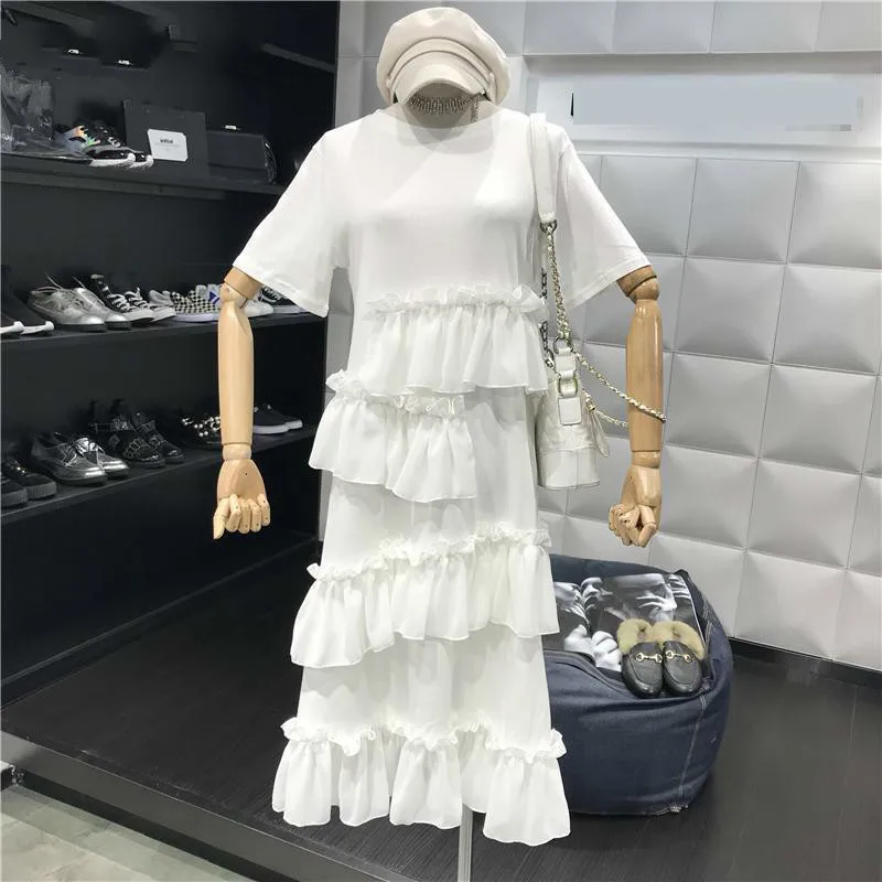 Женское платье белое из хлопка с листьями лотоса Свободное длинное