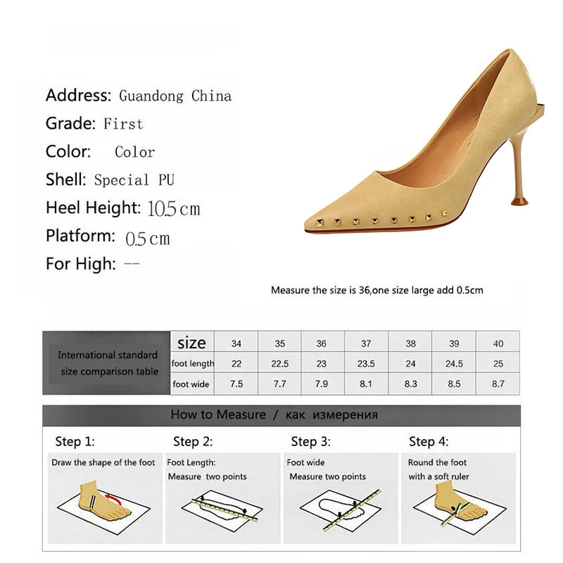 

Meriahzheng 10.5CM 2021 Fashion Women's Shoes High-heeled Shallow Mouth Sexy Professional OL Pointed Metal Rivet Single Shoes DS