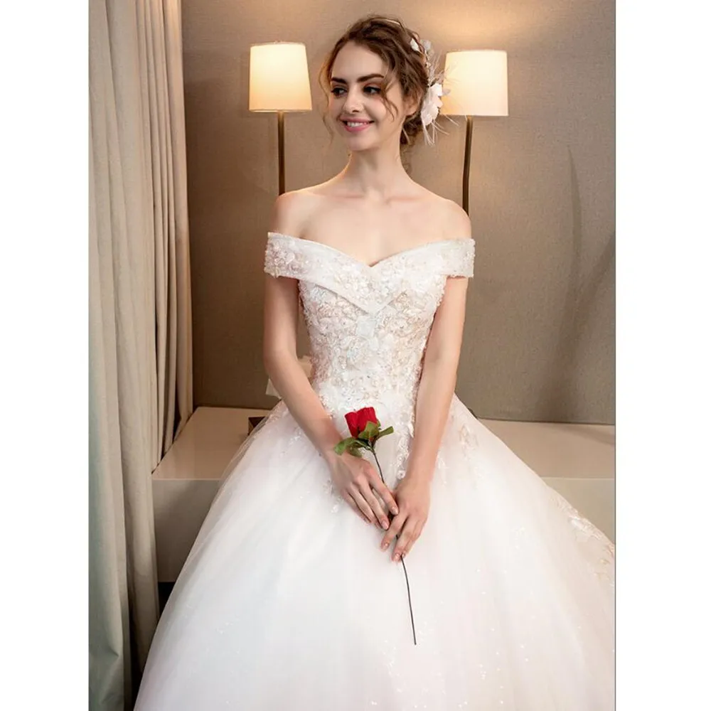 Роскошное белое свадебное платье с открытыми плечами ручной работы кружевной