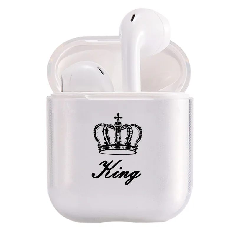 I200078 Милое воздушное стручки чехол для Apple airpods Чехол класса люкс King queen Корона Bluetooth наушники чехол для Airpods 2 прозрачный жесткий поликарбонатный чехол - Цвет: I200078