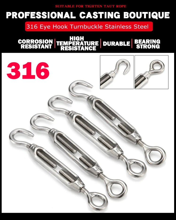 4 шт. M4/M5/M6/M8/M10/M12 крючок для крючков с застежкой из нержавеющей стали 316 регулируемая цепь Такелажный крюк вращается цепь натяжитель троса