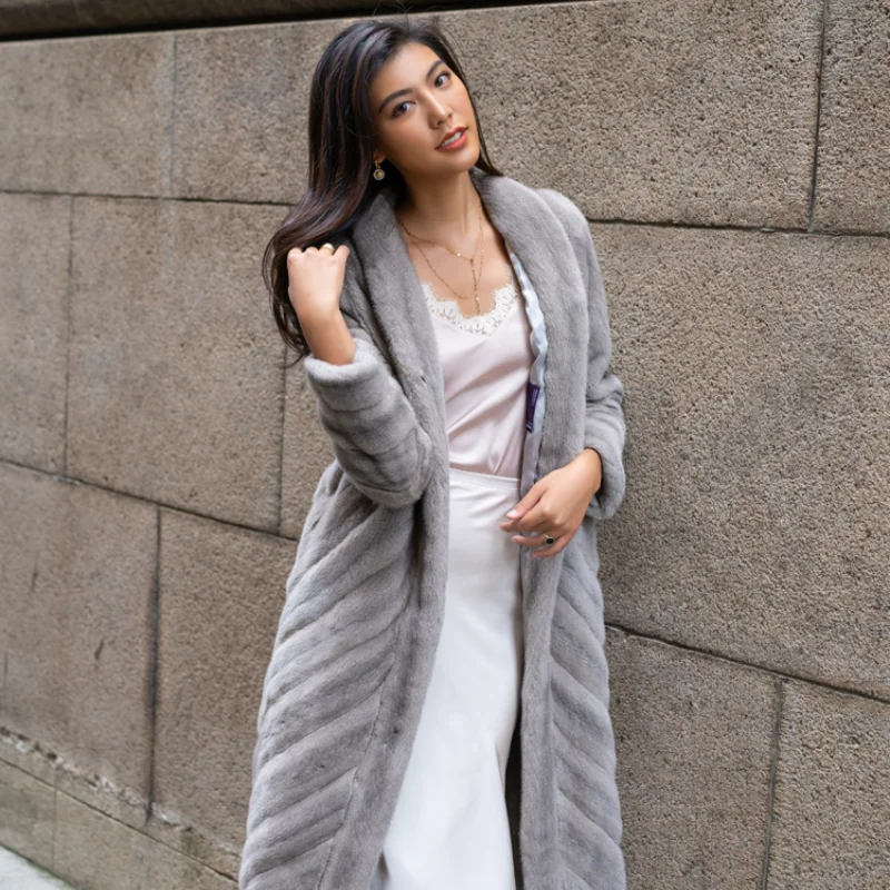 FURSARCAR  2021 Real Fur Natural Mink  Furs Coat Women Winter Thick Warm Overcoat Luxury High Street Style Primary Color Clothes