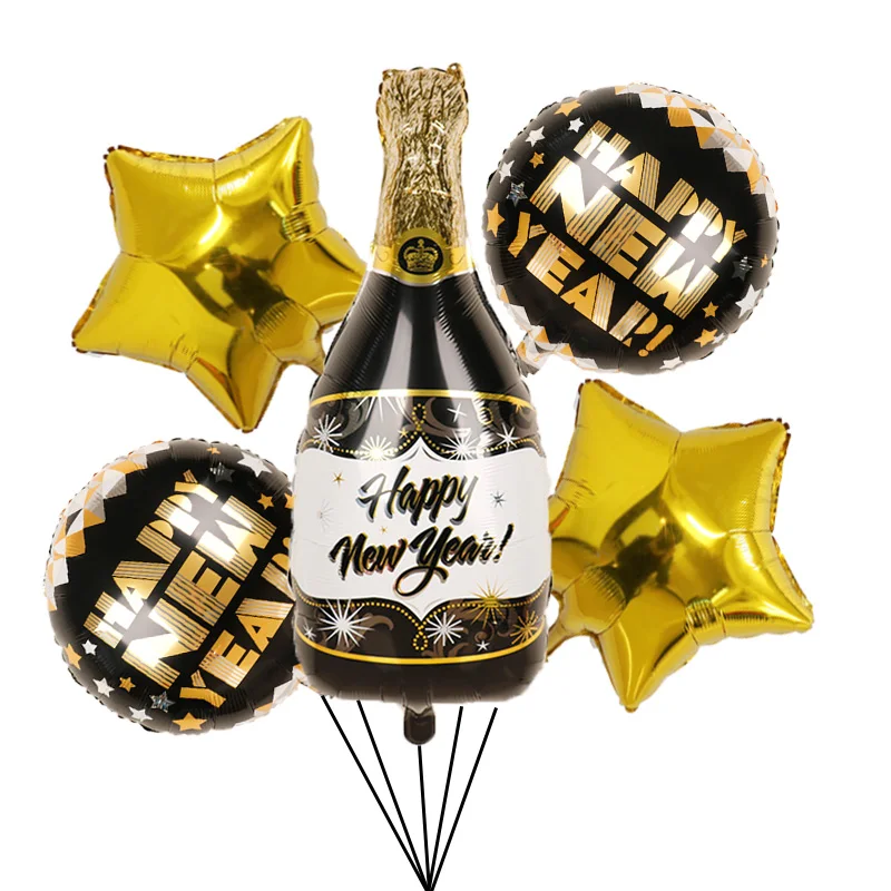 6 шт. фольгированные шары в виде бутылки черного и золотого цветов | Дом сад