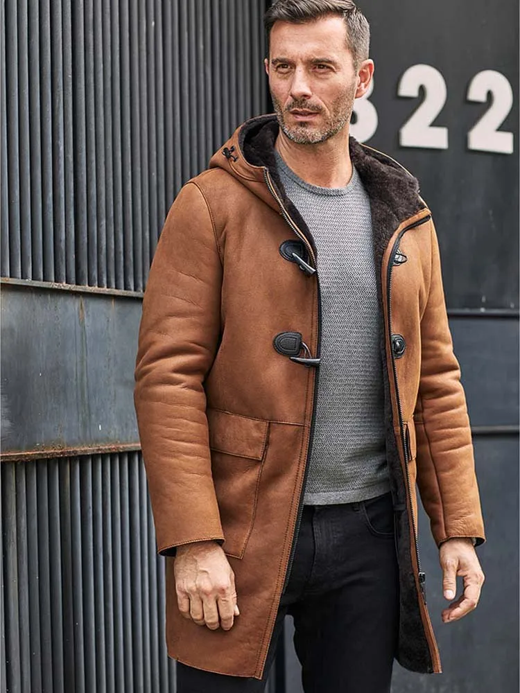 Новинка мужская куртка из овчины длинный тренчкот зимнее теплое меховое пальто