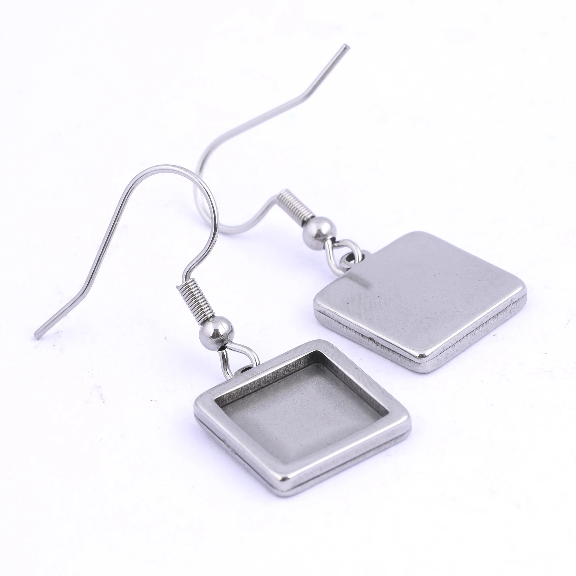 10pcs 10mm 12mm 15mm square cabochon earring base settings stainless steel ear hooks findings for jewelry making | Украшения и