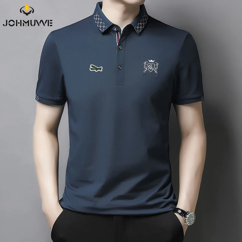 

JOHMUVVE New Fashion Polo Shirt Men Cotton Lapel Puppy Embroidered T-shirt Formal Wear Office Casual Business Short Sleeve