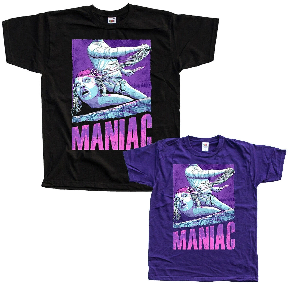 

Maniac V1 William Lustig movie poster T-Shirt (BLACKPURPLE) ALL SIZES S-5XL